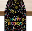 XCHI Colorful Happy Birthday Confetti Firework Table Runner Burlap Table Decoration for Home Kitchen Dining Dinner Indoor Holiday Party Farmhouse Decor 13x72 Inch