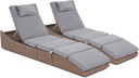 Soleil Jardin Folding Pool Lounge Chair Set of 2 Outdoor Adjustable Chaise Lounge Chair, Fully Assembled, Patio Reclining Sun Lounger, Natural Color Rattan & Gray Cushion