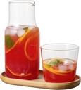 Bedside Carafe and Glass Set - 550ml Clear Glass Juice Pitcher with Cup, Night Carafe for Bedroom Nightstand, Wooden Pallet Included