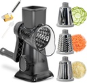 3 in 1 Manual Vegetable Cutter Machine with Stainless Steel Changeable Blades Rotary Cheese Grater Kitchen Tool Potato Slicer Shredder Nuts Chocolate Chopper (Transparent black)