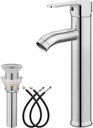 gotonovo Vessel Sink Faucet Single Handle Tall Bathroom Faucet 1 Hole Deck Mount Lavatory Vanity Modern Mixer Tap with Water Supply Lines and Metal Pop Up Drain, Polish Chrome