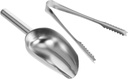 Stainless Steel Ice Cube Scoop and Tongs Kitchen Utility for Serving Ice and Food Compact Design with Ergonomic Handle for Easy Grip Dishwasher Safe
