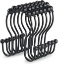 Goowin Shower Curtain Hooks, 12 Pcs Shower Curtain Rings, Stainless Steel Black Shower Curtain Hooks, Shower Curtain Rings Rust Proof, Smooth Sliding Anti-Drop Double Shower Rings for Curtain (Black)