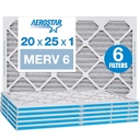 Aerostar 20x25x1 MERV 6 Pleated Air Filter, AC Furnace Air Filter, 6 Pack (Actual Size: 19 3/4"x24 3/4"x3/4")