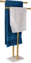 Standing Towel Rack Double-T Shape Tall Bath Towel Sheet Holder with Marble Design Base for Bathroom 2 Tier Towel Holder Stand Stainless Steel (Brushed Gold)