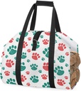GUYOS Lovely Colourful Paw Print Pattern - Waxed Log Carrier for Firewood Carrier, Waterproof Large Capacity Canvas Wood Carrying Bag with Top Handle, Fireplace Wood Stove Accessories