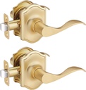 EHOMEWARE 2 Pack Gold Door Knob, Door Handles Interior, Closet Door Knobs Without Lock, Keyless Passage Door Knobs, Wave Door Handle for Hallway, Reversible Door Lever for Left/Right Sided Doors