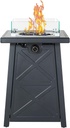19.5 Inch Steel Fire Table, 40,000 BTU Outdoor Gas Fire Pit, Modern Pattern Patio Column Propane Fire Pit w/Glass Rocks, Cover, Lid, Glass Wind Guard
