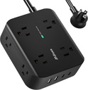 Power Strip Surge Protector - Flat Plug, Wall Mount, 8 Wide Outlets with 4 USB Ports (2 USB C), 5FT Heavy Duty Extension Cord with Multiple Outlets, Charging Station Overload Protection for Home Dorm