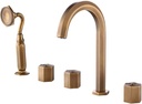 Widespread Bathtub Faucet Deck Mounted Antique Tub Filler Set Brass 3 Round Handle 5 Holes Bathroom Shower Mixer Taps with High Pressure Handheld Shower