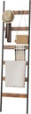 Blanket Ladder, 6-Tier Towel Holder with 4 Removable Hooks, Farmhouse Wall Leaning Decorative Rack Shelf, Wooden Towel Display Rack, Quilt Ladder for Living Room, Bedroom, Rustic Brown