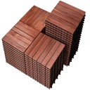 PrimeZone 54 PCS Solid Acacia Wood Interlocking Patio Deck Tiles - 12" x 12" Indoor Outdoor Waterproof Flooring Tiles for Balcony, Backyard, Garden & Poolside, All Weather Use, Brown