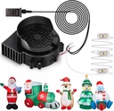 Air Blower Fan for Inflatables, 12V 0.8A Mini Airup Replacement Blower Fan with 1.0A Adapter and 3 LEDs Bulbs Light for Halloween and Christmas Inflatables (IP68 Waterproof, 4500RPM, 3.8 * 3.8'')