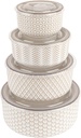 KooK Ceramic Nesting Bowls, with Lids, Serving, Set of 4, Embossed, Kitchen, Prep, Mix, Gift, Housewarming, Microwave and Dishwasher Safe, 10/16/29/47 oz, Narbonne Collection (Ivory)