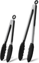 Kitchen Tongs with Silicone Tips, 9 + 12 Inch Stainless Steel Heat Resistant Kitchen Tongs,Heat Resistant, Non-Slip & Easy to Hold, For Cooking, BBQ, Grilling, Salad, Air Fryer