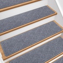 Stair Treads for Wooden Steps 15 PCS - 8’’ x 30’’, Non Slip Stair Runner, Machine Washable Stair Rugs Strips for Kids Pets and Elderly, Indoor Carpet for Stairs (Grey)