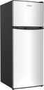 BANGSON 4.0 Cu.Ft Small Refrigerator with Freezer, Small Fridge with Top Freezer, for Apartment, Bedroom, Dorm, and Office, Double Door, Stainless Steel, Silver