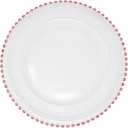 Ms Lovely Clear Glass Charger 12.6 Inch Dinner Plate With Beaded Rim - Set of 4 - Metallic Pink