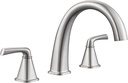 Roman Bathtub Faucet 2 Lever Handles, Deck Mount Tub Faucet, Brushed Nickel Widespread Tub Faucet 3 Holes, Brass Bathtub Faucet with Valve