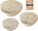 Reusable Bowl Covers for Bread Proofing Baking Embroidered Dandelion Linen Cotton Cloth Fabric Washable with Elastic Cover for Food Fruit Salad Eco-friendly (Beige Dandelion)