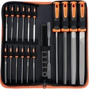 KUZURYU 31PCS Metal File Set - 4 Metal Files for Steel and 12 Needle Files with Steel Brush, Tool Bag, Riffler File, 12 Sandpaper and Gloves, Suitable for Metal and Wood Processing