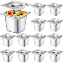 Maxcheck 12 Pcs Stainless Steel Hotel Pan with Lids 1/6 Size Chafing Steam Table Catering Pans with Notched Cover Commercial Stackable Metal Steamer for Buffet Party Storage Food(5.9 Inch)