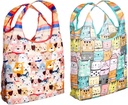 O-WITZ Reusable Grocery Bags | Cat, Dog Bundle | Washable Design With Large Handles For Maximum Convenience | Folds Into A Small Pouch