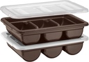 2 Pack - Cutlery Bin with Lid, Commercial 3-Compartment Flatware Tray with Cover, Large Silverware Divided Storage Plastic Container, Restaurant Condiments Holder, Covered Utensil Organizer Box, Brown