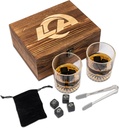The Memory Company Officially Licensed NFL Wood Boxed Drinkware Set, with 2 Rocks Glasses and Cooling Cubes, Los Angeles Rams