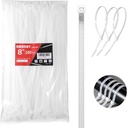 White Zip Ties 8 Inch 100 Pack Clear Tensile Strength 40 lbs UV Resistant Industrial Cable Ties Self Locking Zipties Wire Ties Wrap Indoor Outdoor Use for Fence Garage Camping