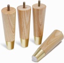 Solid Ash Wood Furniture Legs 6 Inch, Sofa Replacement Wooden Leg Set of 4, Cabinet Legs, Dresser Legs, Couch Legs, Recliner Legs (Ash Wood Legs with Metal Cap 4 Pack, 6 inch)