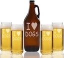 "I love Dogs" Beer Amber Growler & Can Glasses, Set of 5