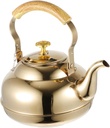 Stovetop Tea Kettle with Removable Infuser Stainless Steel Water Pot Fast Heating Compatible with Induction Gas Electric Stovetops Retro Vintage Design Wood Handle