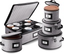 Fine China Hard Shell Dish Organizer - 5 Piece Stackable Mug and Plate Storage Containers with Dividers for Moving and Seasonal Storage, Grey
