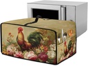 Heat Resistant Toaster Oven Cover, Flower Rooster Print Toaster Oven Covers with Storage Pockets, Anti Dust & Fingerprint Bread Maker Covers for Kitchen Counter