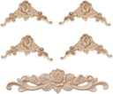 5PCS Wood Appliques Onlays Decorative for Furniture Carved Bed Door Cabinet Wardrobe Long Decoration Unpainted Carving, 01