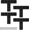T Post Bracket 4PCS,14x10'' T Flat Mending Plate for Wood 4x4,6x6 Lumber, Black Powder Coated Heavy Duty Pergola Brackets,T Beam Bracket, T Truss Bracket,T Shape Post to Beam Connectors