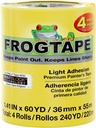 FrogTape Delicate Surface Painters Tape with PAINTBLOCK, 1.5 Inch Wide (1.41 In. x 60 Yds), Low Adhesion, Ideal for Freshly Painted Walls, Trim & Surfaces, Yellow, 4 Rolls (240662)