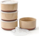 Ceramic Bowl with Lid: 20 oz Microwave Safe Porcelain Soup Containers for Food Storage, Meal Prep, Working Lunch, Picnic & Camping - 5-Inch Set of 4 Dipped Color & Speckle Beige