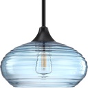 1 Light 10" Kitchen Island Hanging Pendant Light Farmhouse Dining Ancient Blue Glass Shade Light Fixture,with Black Finish for Bathroom,Over Sink