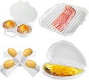 4Pcs Microwave Cooking Set, Microwave Oven Cookware Set BPA Free Heat Resistant Dishwasher Safe Non-stick with Bacon Baking Plate Egg Steamer Fried Egg Box Potato Rack for Home Kitchen