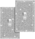 Jutom 2 Pcs Bling Light Switch Cover 4.5 x 2.75 Inch Shiny Rhinestones Bathroom Accessory Wall Plate Cover Sparkly Plug Plates for Switch Receptacle Decoration, Single Toggle (Silver)