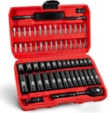 LLNDEI 1/4" Drive Socket Wrench Set, 1/4-Inch Impact Socket Set Metric(4-15mm) Deep and Shallow 6 Point, CR-V, 63PCS with 72T Ratchet Wrench Handle for Household&Automotive Repairing