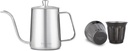 Easyworkz Gage Gooseneck Pour Over Coffee Kettle 20 oz, Silver, Bundled with Easyworkz Stainless Steel Double-Wall Espresso Cups 5 oz Set of 2, Vertical Stripe Design, Gunmetal