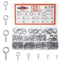 250 Pcs Eye Hook Screw, Screw Eyes 0.75"-1.75" Christmas Tree Stand Screws Eye Bolts 9 Size Heavy Duty Eyelet Screw Nickel Plated Self Tapping Screws for Picture Frame