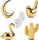 4Pcs Toilet Bolt Covers Decorative Ceramic Cute Bird Covers Replacement Toilet Screw Cover Caps Animal Commode Screw Plug for Decor Bathroom Accessories Bolt with Swan, Cactus, Bird, Moon Shapes(Gold)
