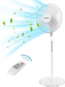 shinic 16-Inch Oscillating Pedestal Fan with Remote Control, 3-Speed Quiet Operation, Adjustable Height & Tilt, 7.5-Hour Auto-Off Timer, Powerful Cooling for Home, Bedroom, Office, White