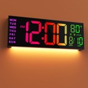JALL 16" Large Digital Wall Mount Clock, Count Down Timer, Alarm, Big LED, 8 RGB Color, DST, Temperature for Living Room Classroom Desk, Xmas, Birthday Gift for Senior Mom Dad (Black, 16 inches)