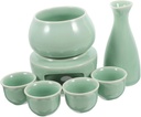 PRETYZOOM Traditional Porcelain Liquor Warmer Kettle Sake Dispenser and Cups for Entertaining Safe and Convenient